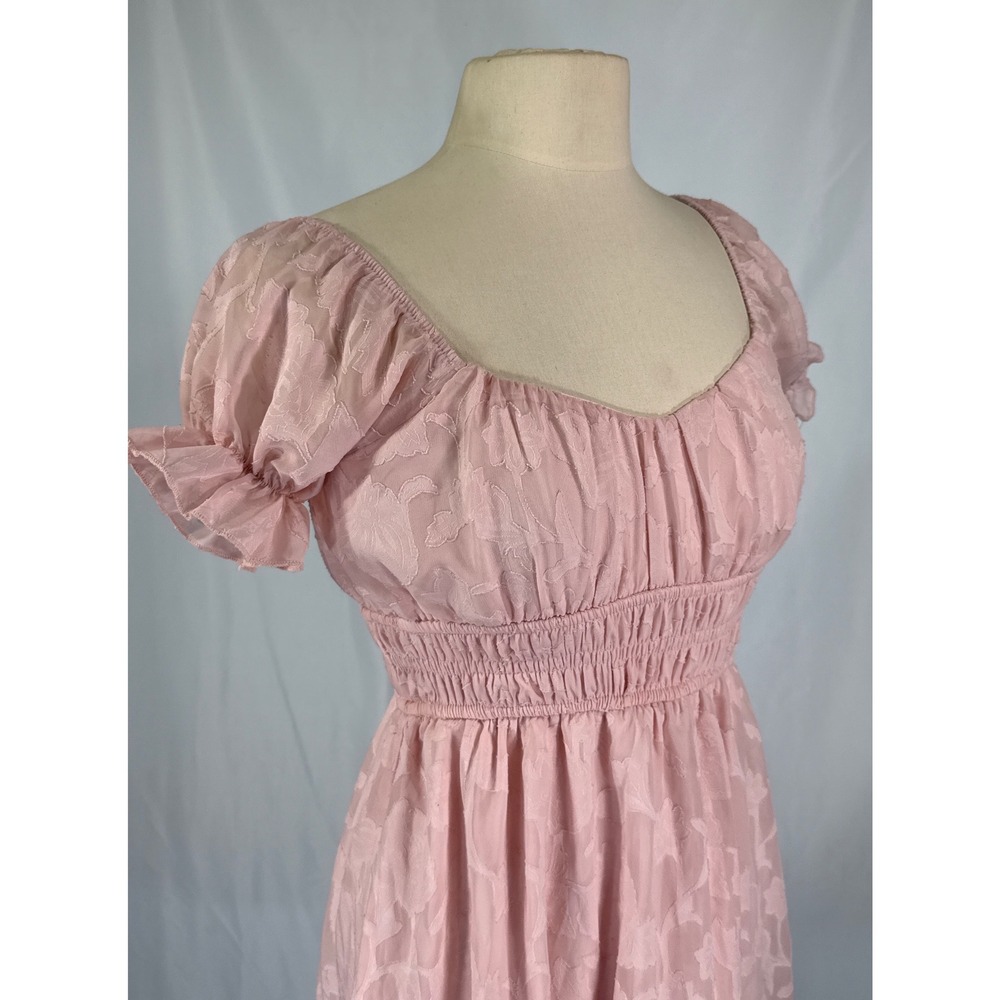 Inspired Hearts Pink Floral Burnout Smocked Mini Dress Small Cottagecore Fairy - Picture 4 of 9